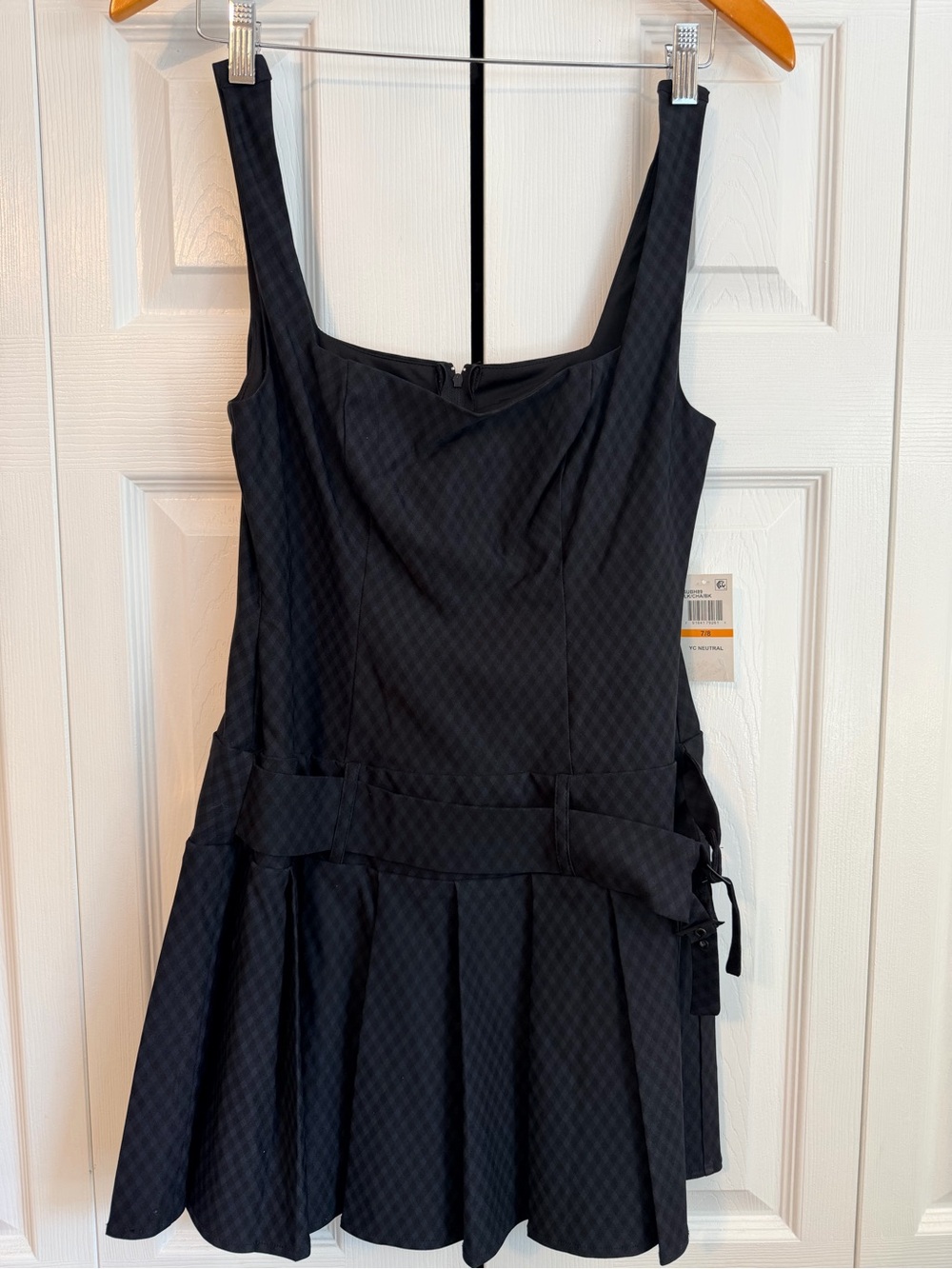 B Darlin Juniors/Women Black Checkered Pleated Drop Waist Mini Dress - NWT